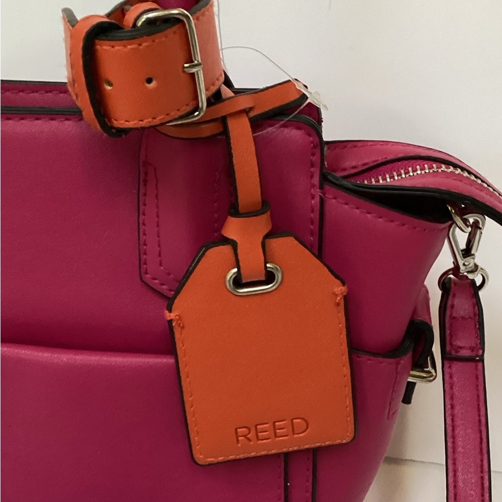 NWT REED special edition small Satchel/ crossbody. Vegan,  Fuschia and orange. - Picture 3 of 13